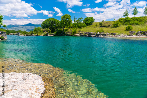 The mouth of the picturesque and fast river Tsievna. Niagara Falls. Montenegro, Podgorica.