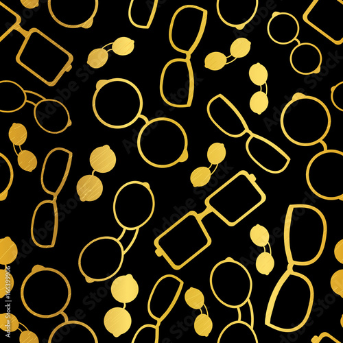 Vector black and gold glasses accessories seamless pattern. Great for eyewear...