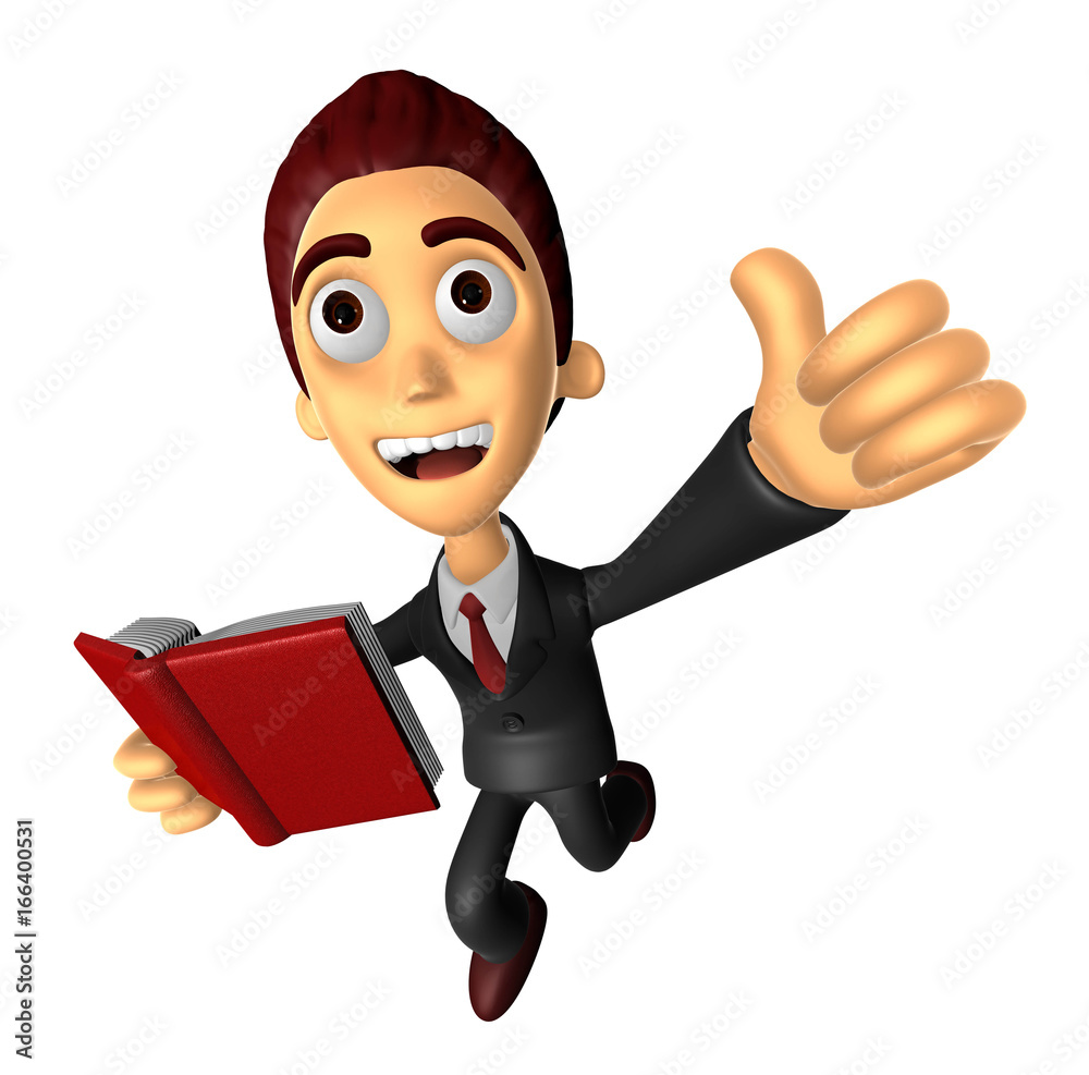 3D Business man Mascot the left hand best gesture and right hand is holding  a book. Work and Job Character Design Series. Stock Photo | Adobe Stock