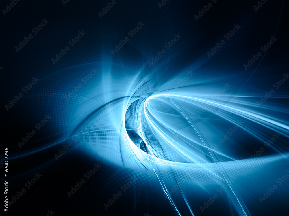 Abstract background element. Fractal graphics series. Curves, blurs and twisted grids composition. Blue and black colors. Abstract background element. Fractal graphics series. Curves, blurs and twisted grids composition. Blue and black colors.