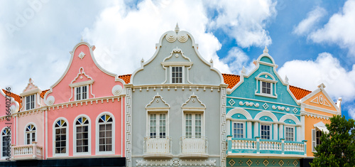 Oranjestad downtown panorama with typical Dutch colonial architecture. Oranjestad is the capital and largest city of Aruba photo