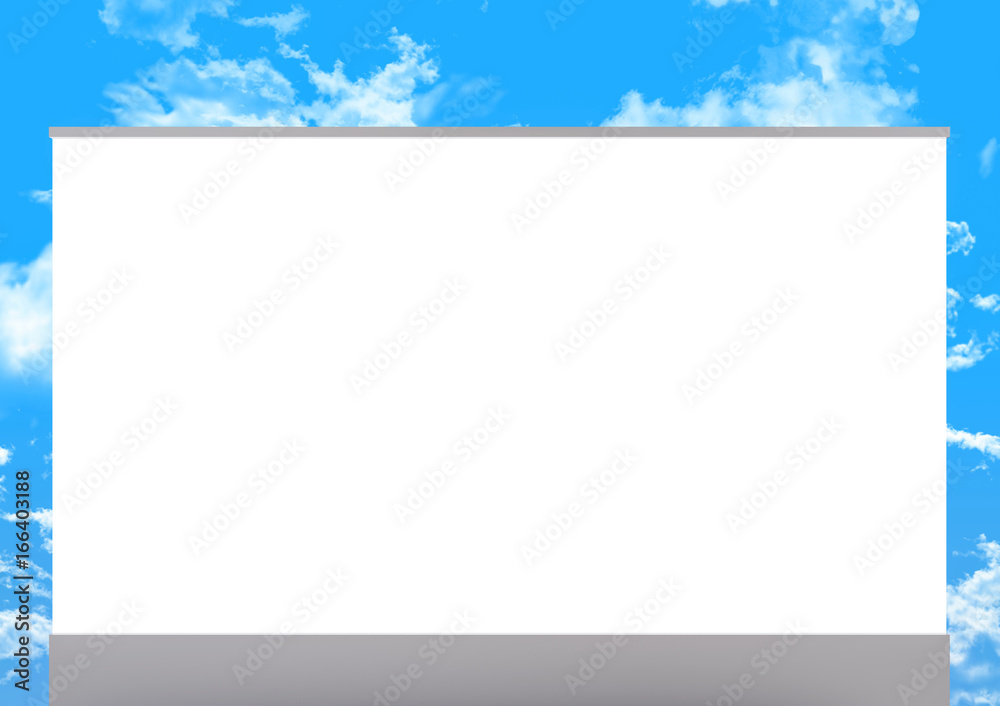 3d rednering. white blank board with blue sky as background 3d rednering. white blank board with blue sky as background