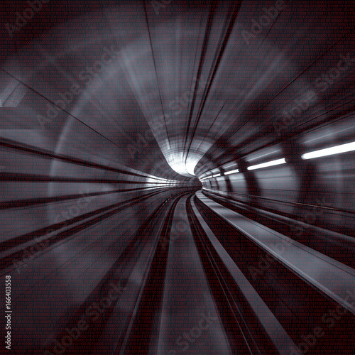 Motion Blur Abstract - in an underground tunnel heading towards a light.  Binary numbers.
