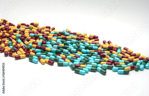 Colorful of antibiotic medicine capsule pills, drug resistance