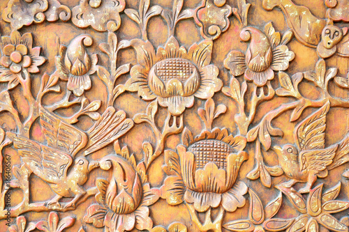 The art and pattern of carving on wood. wooden floral textured.