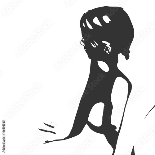 Naked young woman. Vector illustration. Female torso sketch