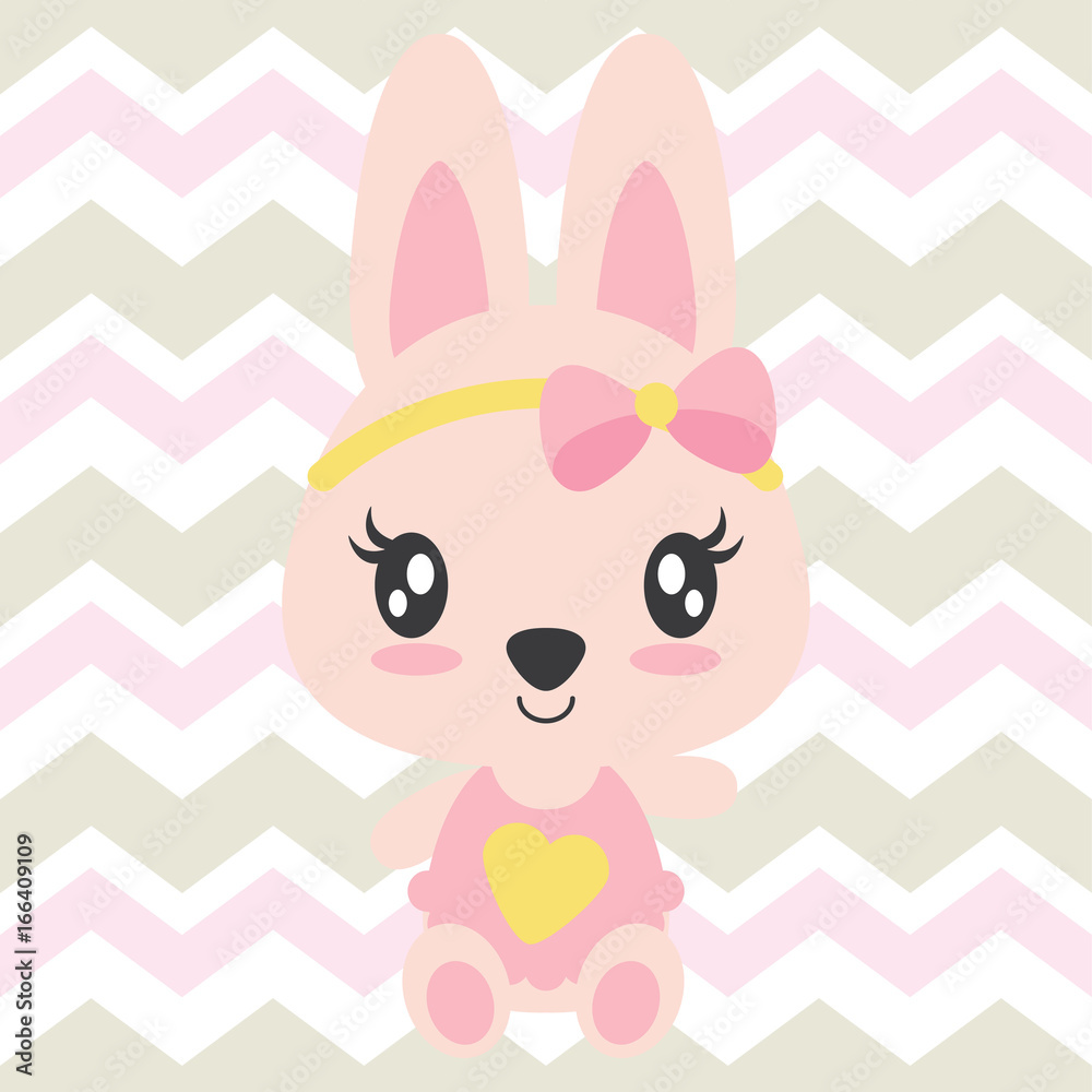 Cute baby bunny sits on chevron background vector cartoon illustration for kid t shirt design, postcard, and wallpaper Cute baby bunny sits on chevron background vector cartoon illustration for kid t shirt design, postcard, and wallpaper