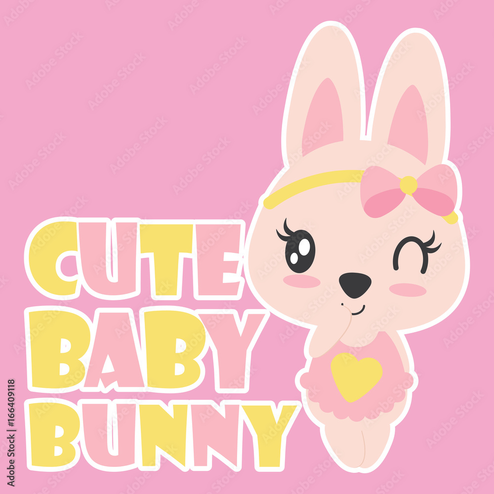Cute baby bunny smiles on pink background vector cartoon illustration for kid t shirt design, postcard, and wallpaper