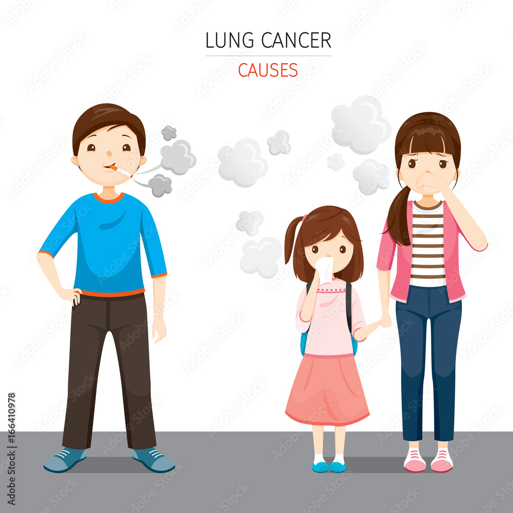 Man Smoking, Woman And Children Close Noses, Physiology, Sickness, Medical Profession, Morphology, Body, Organs, Health Man Smoking, Woman And Children Close Noses, Physiology, Sickness, Medical Profession, Morphology, Body, Organs, Health