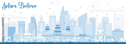 Valokuva Outline Johor Bahru Malaysia Skyline with Blue Buildings.