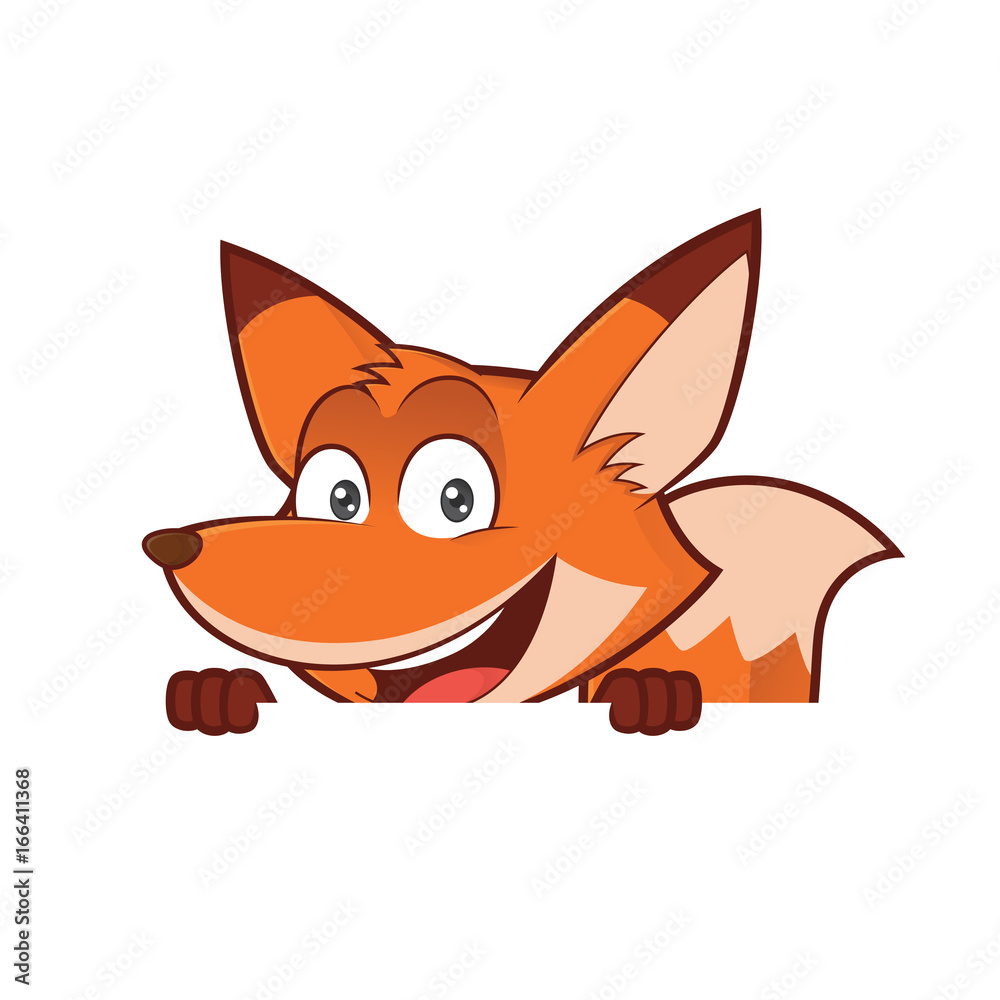 Fox holding and looking over a blank sign board Fox holding and looking over a blank sign board