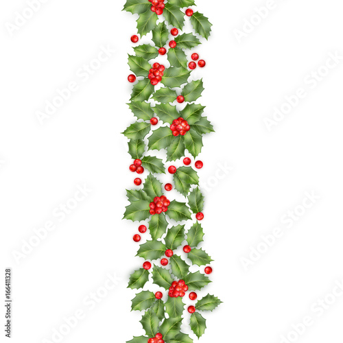 Seamless border from Christmas holly berry. EPS 10 vector