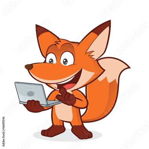 Fox holding a laptop