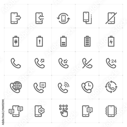 Icon set - phone and calling outline stroke vector illustration.