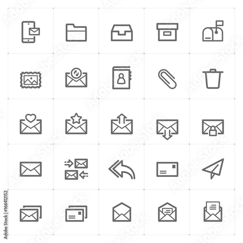 Icon set - email and letter outline stroke vector illustration