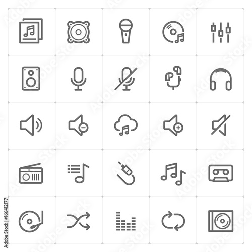 Icon set - voice and audio outline stroke vector illustration