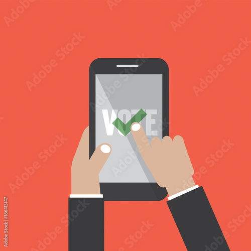 Smartphone With Voting App On The Screen In Hand Vector Illustration