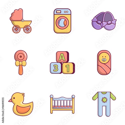 Baby born icons set, flat style