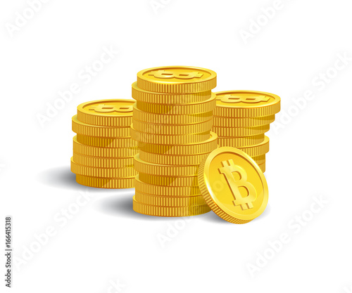 Golden bitcoin bunch. Vector illustration.
