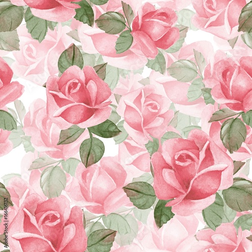 Floral seamless pattern. Watercolor background with red roses