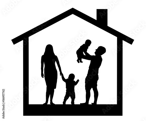 Family with children in the house, silhouette vector photo