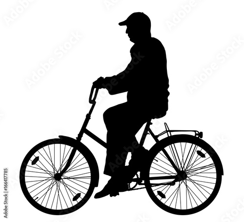 Grandfather on a bicycle silhouette, vector