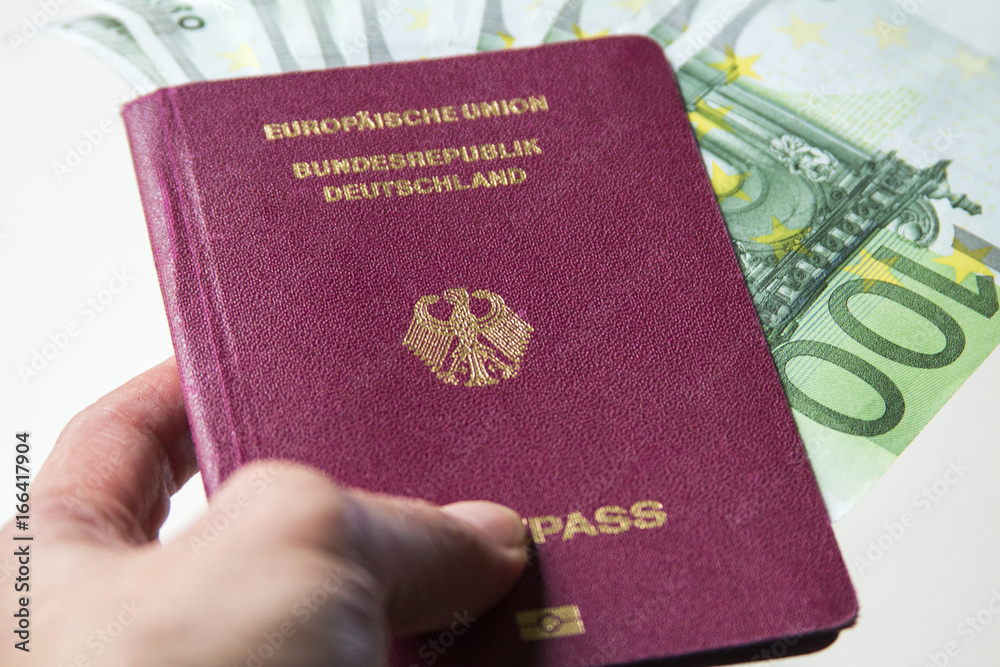 German international traveling passport and euro money. German international traveling passport and euro money.
