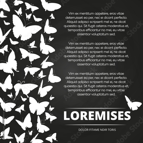 Chalkboard poster with flying butterflies silhouette photo