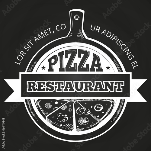 Hand drawn pizzeria label on chalkboard