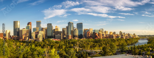 City skyline of Calgary with Bow River  Canada