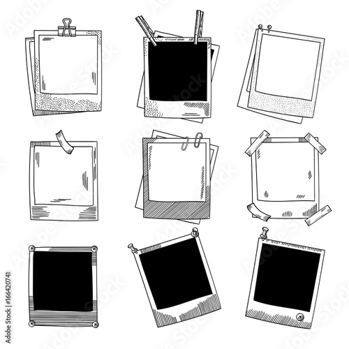 Hand drawn photo frames. Vintage vector illustration set