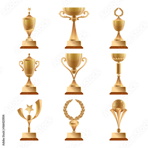 Golden trophy collections, sports award. Vector set isolate