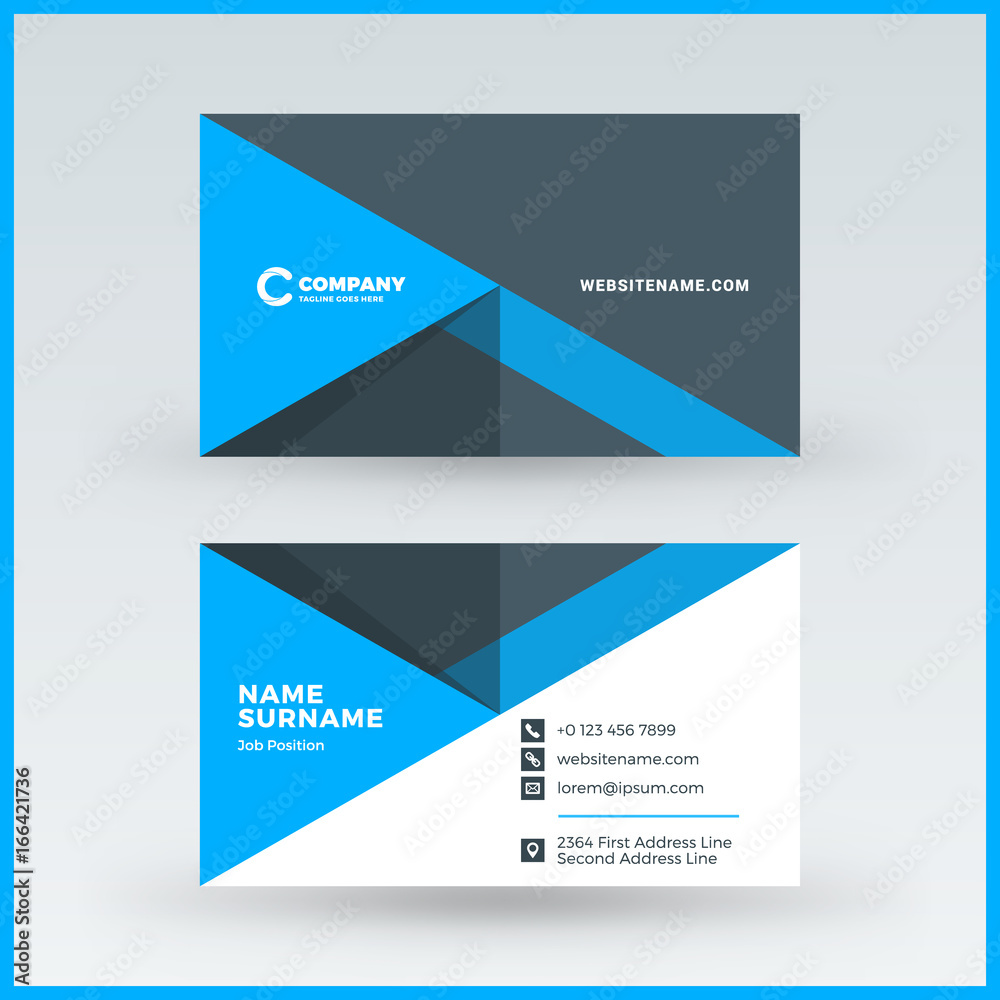 Double-sided horizontal business card template. Vector mockup illustration. Stationery design