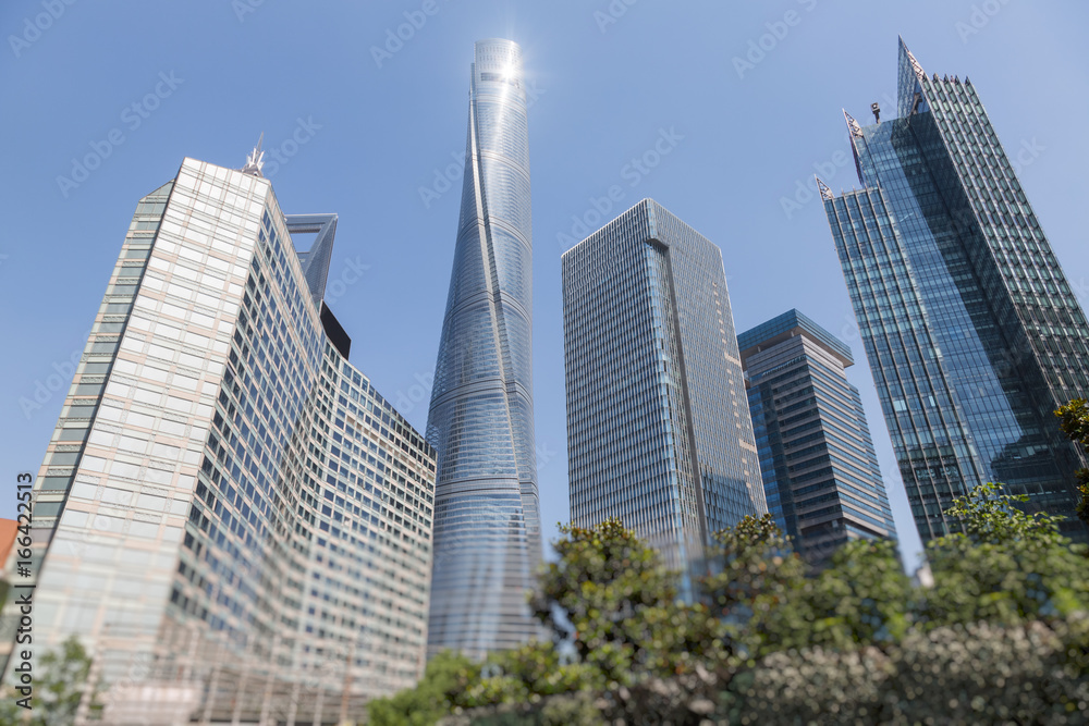 Skyscrapers from a low angle view in city of China.