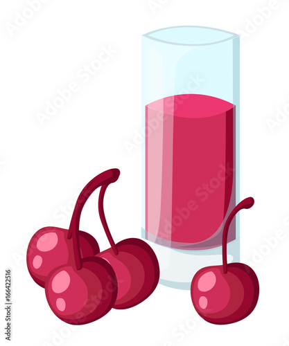 Cherry juice. A glass of cherry juice and ice and cherries. Vector Web site page and mobile app design vector element
