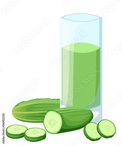 Cucumber juice. A glass of cucumber juice and ice. Vector Web site page and mobile app design vector element