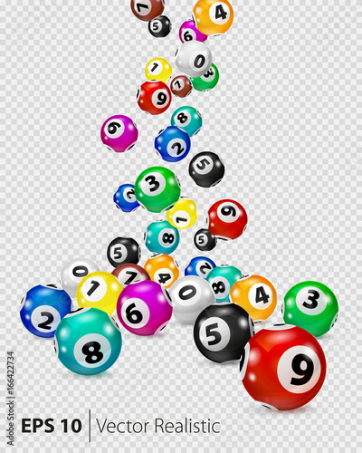 Vector Colorful Bingo balls fall randomly. Lottery Number Balls Isolated. Colored balls isolated. Bingo ball. Bingo balls with numbers. Realistic vector. Vector isolated illustration. photo
