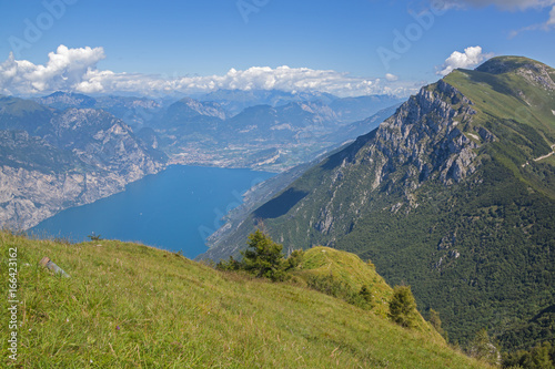 Spectacular aerial view from Monte Baldo to the gorgeous mountain Garda Lake, Riva del Garda, Italy
