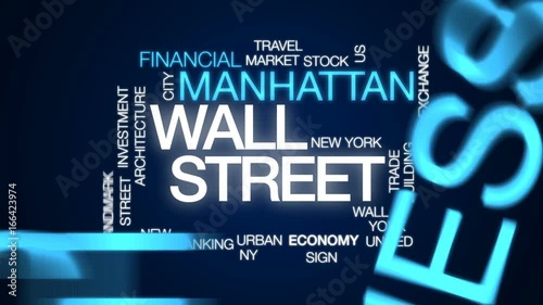 Wall street animated word cloud, text design animation.