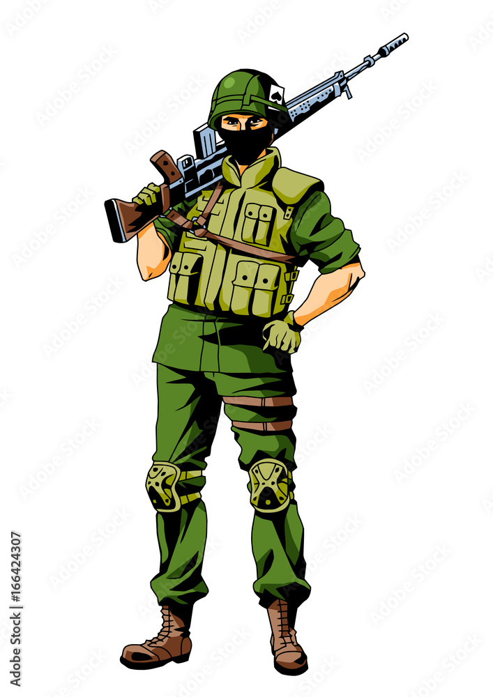 War soldier character with a gun,illustration,art,logo,color War soldier character with a gun,illustration,art,logo,color