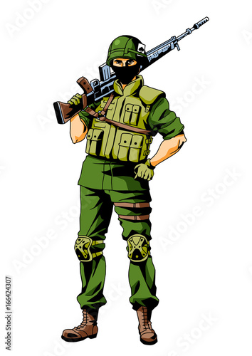 War soldier character with a gun,illustration,art,logo,color