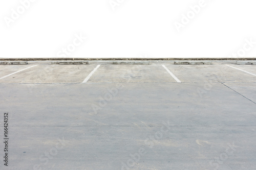 Empty parking lot on white background with clipping path