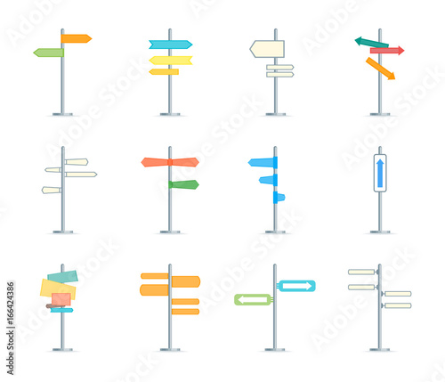 Cartoon Direction Signs Color Icons Set. Vector
