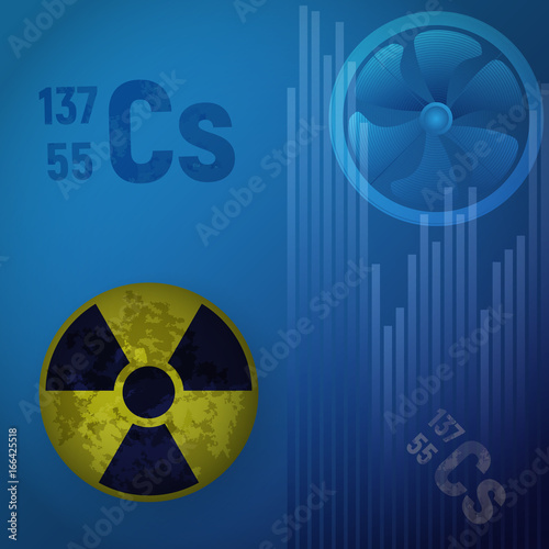 Symbol of radioactive hazard. A cesium atom 147. Design of nuclear contamination.