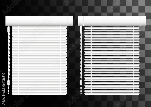 Window shutters. Office interior blinds. Window decor. Horizontal window blind. Vector illustration. Grey window blinds. Office accessories. Web site page and mobile app design vector element