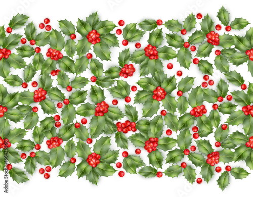 Seamless border from Christmas holly berry. EPS 10 vector