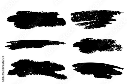 Set of black paint  ink brush strokes