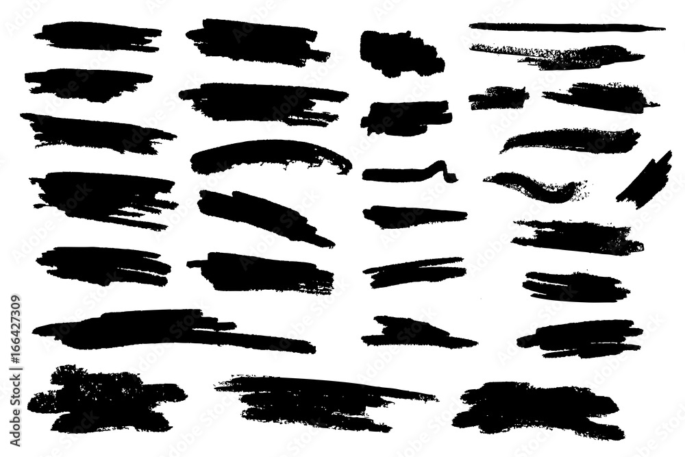 Set of black paint, ink brush strokes Set of black paint, ink brush strokes