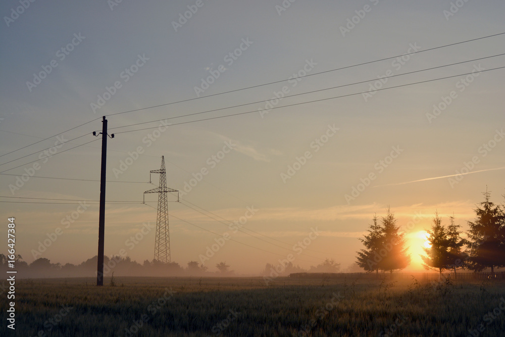Summer morning sunrise in farmland