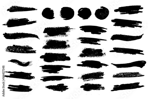 Set of black paint  ink brush strokes